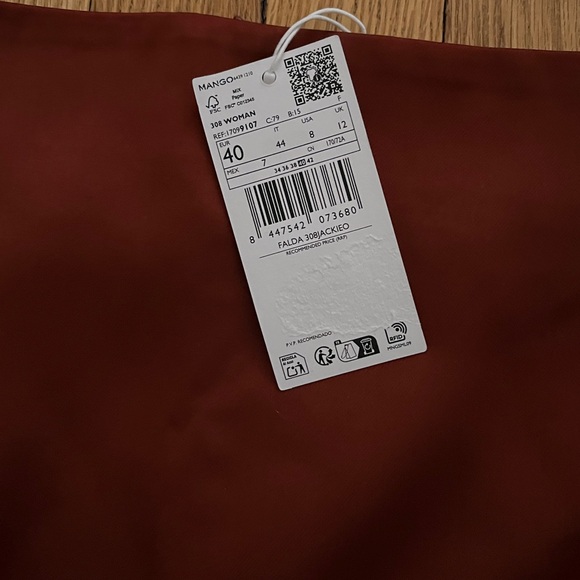 NWT Mango Skirt Brick Red Back Zip Size 40 - Picture 2 of 6